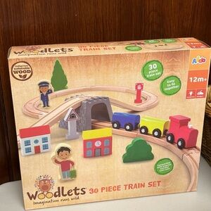 Woodlets 30-Piece Wooden Train Set with Colorful Blocks